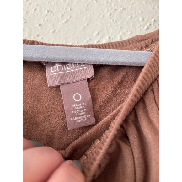 Chicos Brown Faux Suede Off-The-Shoulder Ruffled Blouse - Picture 4 of 11